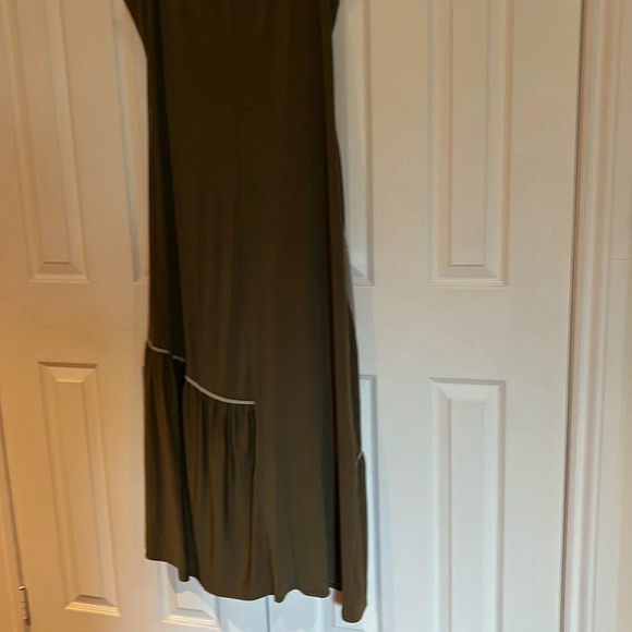 Attitudes by Renee Olive Lycra como jersey maxi Dress Sz L - Picture 11 of 12